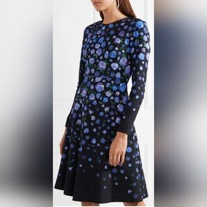 Lela Rose Black and‎ Blue Floral Long Sleeve Dress  Viscosa